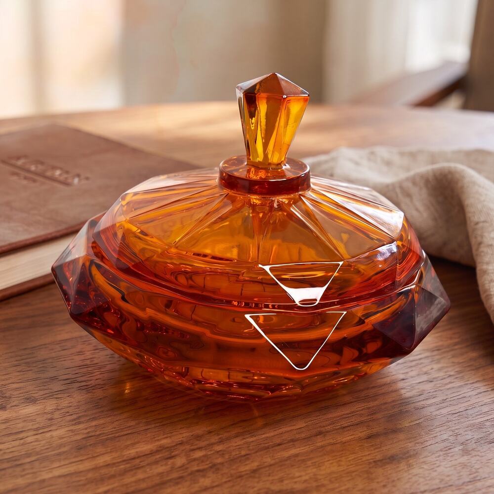 Vintage Viking Glass #6816 Persimmon Diamond Point Candy Dish MCM